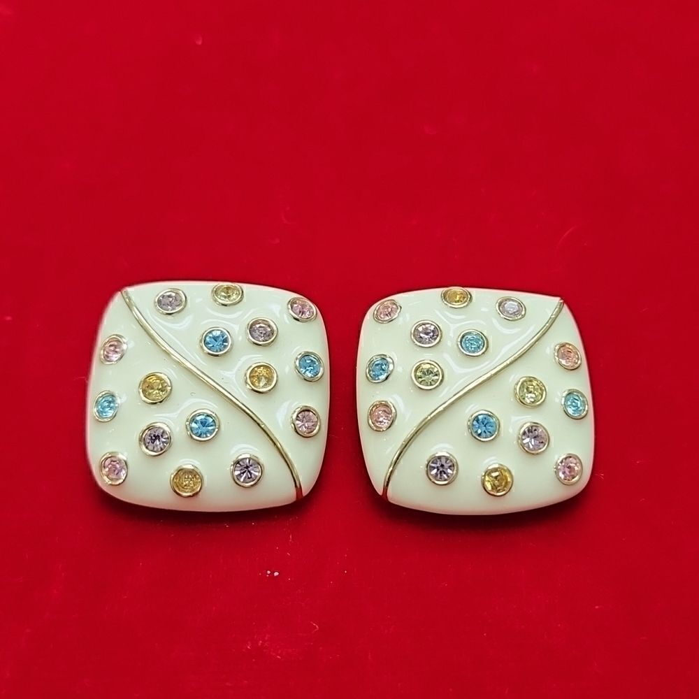 NEW vintage Signed D. Swarovski Co Multicolor Crystal Clip-on Earrings